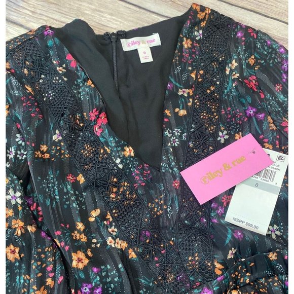 RILEY & RAE Kate Floral-Print Baby doll Peasant Dress Women's Size 0 - Picture 6 of 7